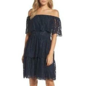 Eliza J Lace Off The Shoulder Navy Fit & Flare Dress Size 6